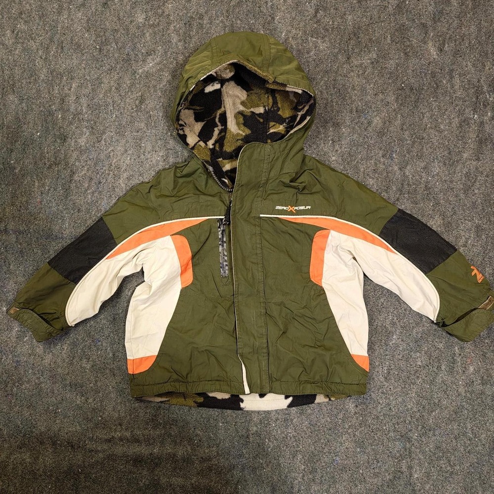 Zero Xposure Green Orange Hooded Windbreaker Jacket Fleece Lined Kids 3T